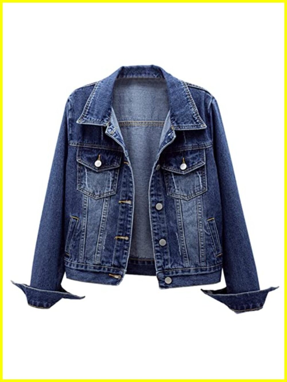 Womens Distressed Denim Jacket Long Sleeve Button Down Cotton Jean Coat